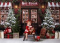 Hot Cocoa Store Front Christmas Backdrop for Photography, Christmas Tree Backdrop, Holiday Background, Winter Backdrop for Pictures CHS645