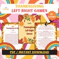 Thanksgiving Left Right Games , Thanksgiving Story Pass the Prize Game, Left-Right Fall Game , Pass the Present Thanksgiving Games, PDF.