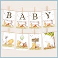 White Classic Winnie the Pooh Baby Shower Bunting Banner Sign Printable Template, A Little Hunny is on the Way, Shower Decor, Alphabet Flag