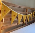 Mustard yellow Happy Birthday bunting with pink and red embroidered letters | Birthday party decor and supplies | Garland | Party banner