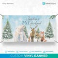 Winter Onederland Birthday Banner, One-derland Welcome sign, Blue Boy Snowflakes 1st Birthday Winter wonderland Decor Sign, Woodland Animals