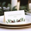 Winter Wedding Place Card Template DIY Printable Christmas Wedding Place Card Pine Cone Design Holiday Reception Decor Digital Download