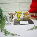 Chocolate/White  Frosted Donut Trophy - Gold/Silver/Bronze Trophy options - Christmas Party Trophy, Award or Centerpiece