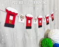 Snowy Postbox & Letter Festive Felt Bunting | 15cm Decoration Banner | Custom Length | Hand Assembled in the UK | Red/White String