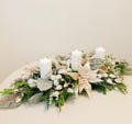 Long Christmas table Centrepiece, Christmas Poinsettia table decoration, Fake Frosty Greenery Christmas centrepiece to long table