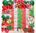 164pcs Merry Christmas Party Decorations Set, Christmas Foil Fringe Curtains, Red Green Gold Balloons Arch Garland Favors for Kids Adults