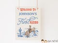 Printable Red Blue First Rodeo Welcome Sign, Instant Download Cowboy 1st Birthday Party Welcome Sign, Rope Text, Bronco,Western Desert,RBR01