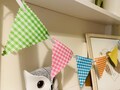 Bunting Mixed Colourful Gingham Cotton Fabrics, Ribbon Tie, Mini, Pinked Edge, Double Sided, Handmade, Room Decor or Gift 6/12 Flag options.