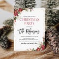 Christmas Party Invitation, Holiday Party Invitation, Winter Party Invite, Red Poinsettia and Lights Christmas invite, Annual Holiday, CRM6