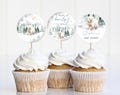Editable Blue Polar Bear Cupcake Topper Winter Wonderland Baby Shower Cake Decorations Snowflake We can bearly wait Arctic Printable Bab229