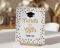Cards & Gifts Graduation Party Sign, Black and Gold Glitter Confetti Gift Table Sign, 2 Sizes, INSTANT DOWNLOAD, BG1