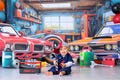 Mechanic Shop Cake Smash Backdrop - 1st Birthday Backdrop Boy - Car Backdrops for Cake Photography - Cake Smash Background WHM559 CDP