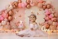 Butterfly Cake Smash Backdrop - 1st Birthday Backdrop Girl - Pink & Gold Backdrop for Photography - Cake Smash Background WHM554 PBP