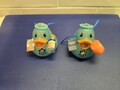 Set of 2 Blue Hanukkah Duckies Embellished with a Festive candle box, potato Pancake box, Dreidel and jar of apple sauce.